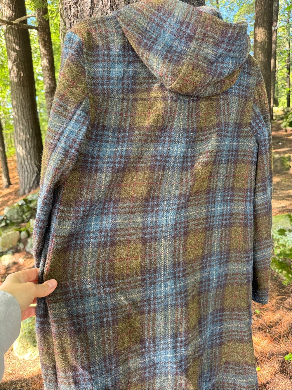DKNY Plaid Wool Toggle Coat Leather Straps M - Picture 8 of 11